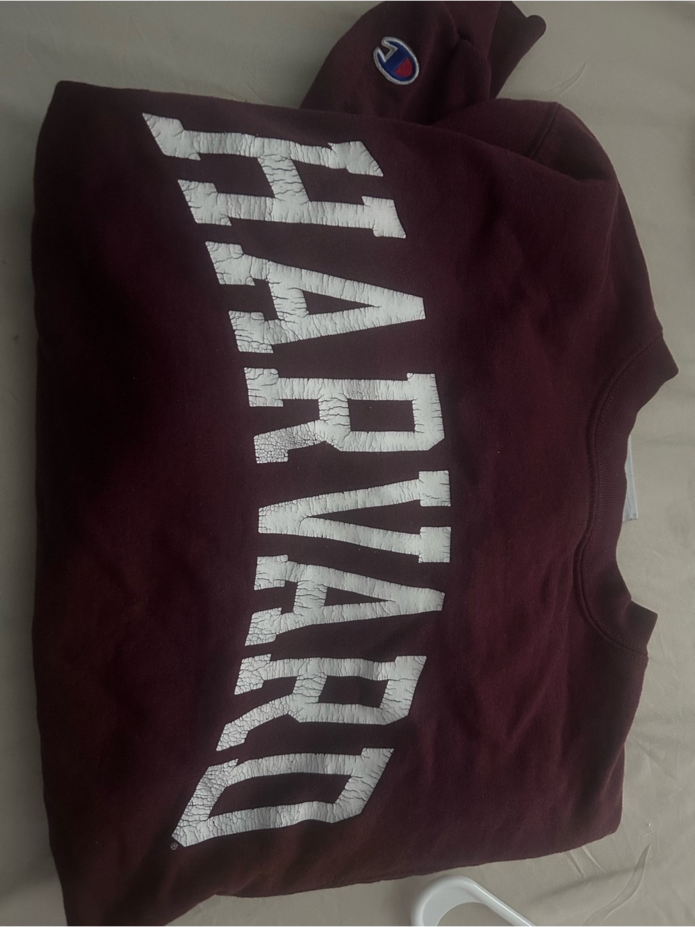 Champion Maroon Harvard Crewneck with White Lettering